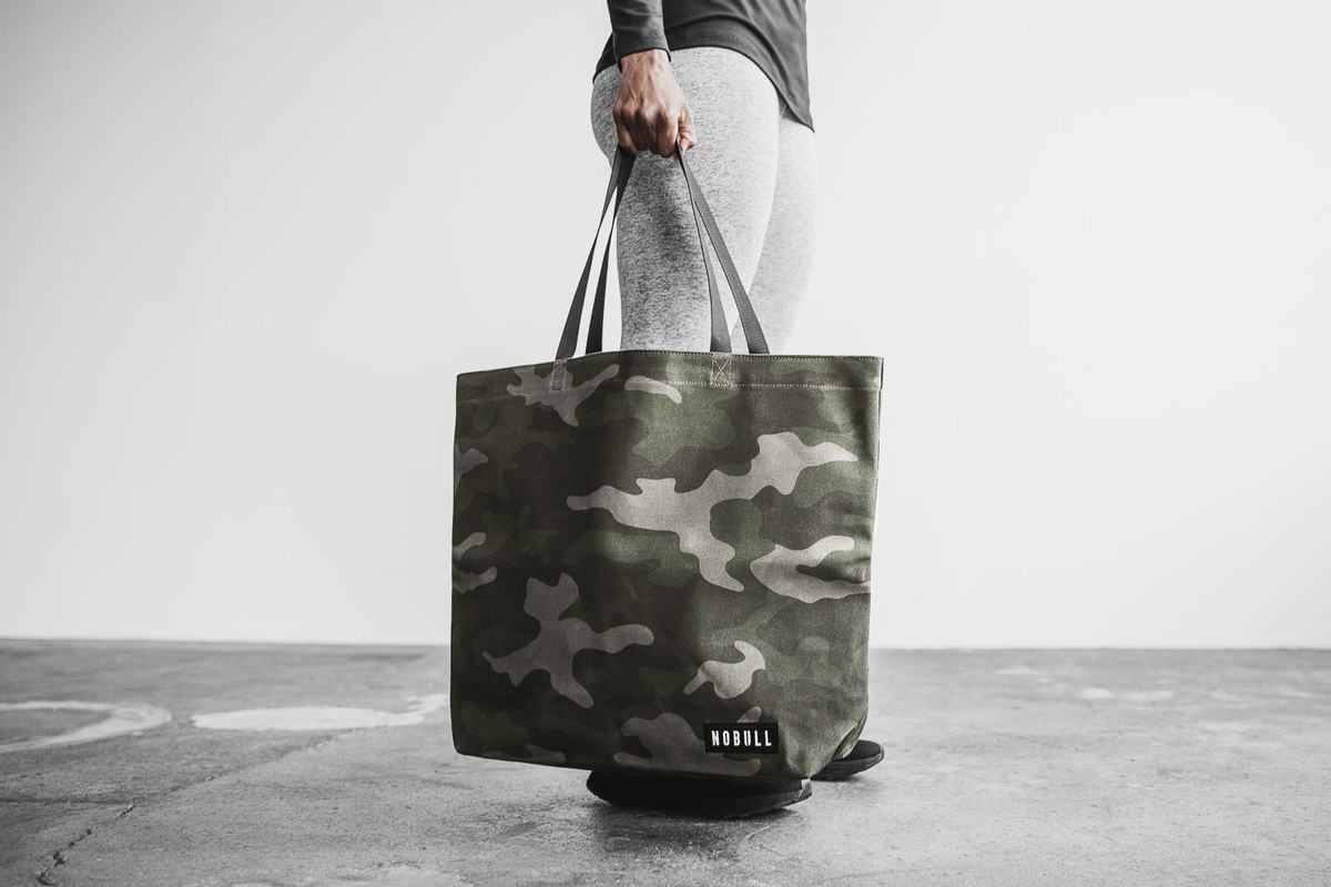 Nobull Waxed Canvas Open Top Tote Women's Bags Green Camo | Australia (RL8935)